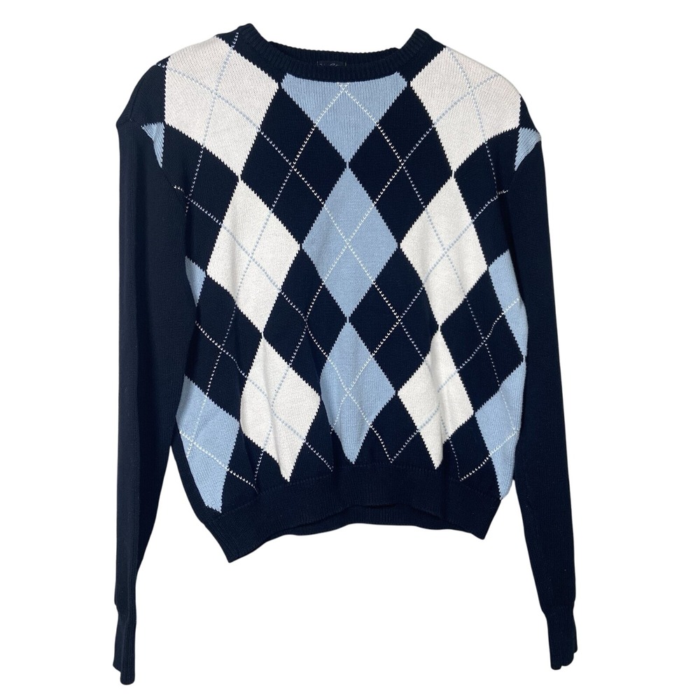 Brandy Melville Blue White Argyle‎ Bernadette Sweater Preppy Y2K Academia 90s